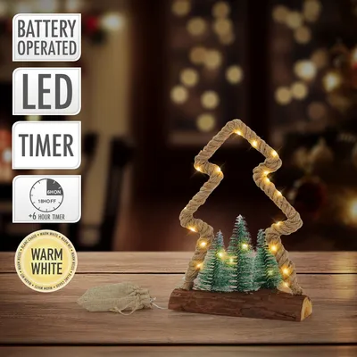 Obrázek produktu pro ECD Germany LED jutový stromek s LED osvětlením, 23x6,5x30 cm, dekorativní vánoční stromek z lana s 30 teplými bílými LED diodami, 3 jedličky