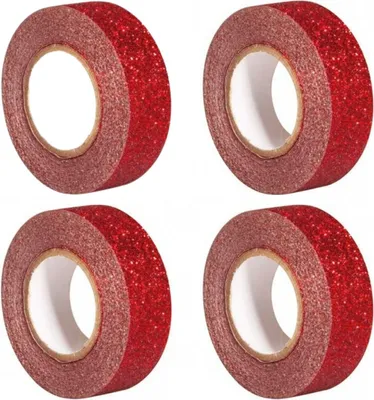 Image de 4 rubans décoratifs pailletés 5 m x 1,5 cm - rouge