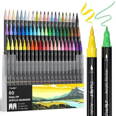 Image de Stylos marqueurs acryliques, coffret de 60, résistants à l'eau, double embout, pour diverses surfaces