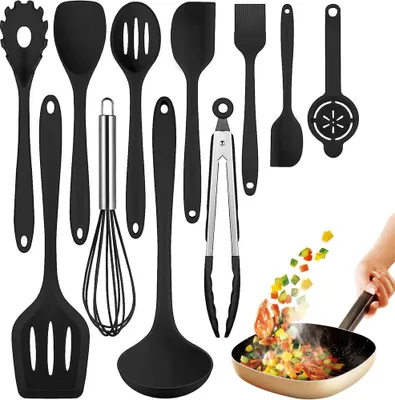 Produktbild von STILVORA Silikon Küchenutensilien mit Utensilienhalter Spachtel Set mit Halter Kochen Spatel Werkzeuge