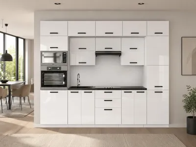 Produktbild von ULWEHOME | Küchenzeile 300 cm Weiß Hochglanz, Küchenmöbel-Set mit Backofen-Mikrowellenschrank, Vorratsschrank & geteilten Arbeitsplatten 120 cm, KI-generiertes Bild