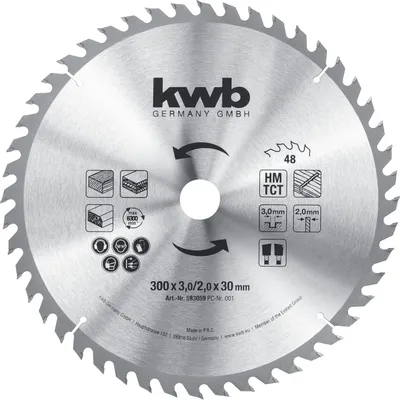 Produktbild von kwb Bau-Kreissägeblatt 300 x 30 Sägeblatt für Tisch-Kreissägen, Wechselzahn f. mittlere Schnitte, Z-48 Zähne, 300 x 30 mm, kwb Kreissägeblatt:300 x 30mm