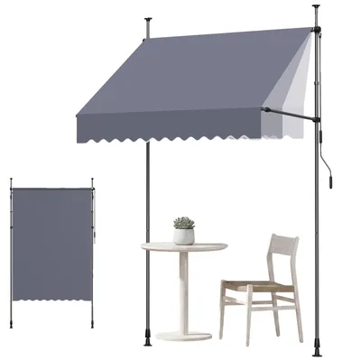Image de VEVOR, store à enroulement de 150 cm, store réglable en hauteur avec manivelle, store d'extérieur UPF 80+ pour protection solaire, store de terrasse, store de balcon, idéal pour terrasse, balcon et jardin, couleur gris foncé
