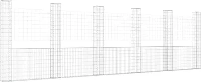 Zdjęcie produktu dla vidaXL Kosz gabionowy w kształcie litery U z 6 żelaznymi kolumnami 620x20x200 cm