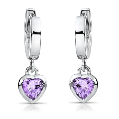 Produktbild von MATERIA Kinder Ohrringe Herz lila aus 925 Silber rhodiniert - Mädchen Schmuck Creolen mit Zirkonia SO-389-Lila