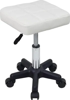 Image de Tabouret de bureau, chaise pivotante, réglable en hauteur, tabouret pivotant avec dossier bas et repose-pieds, en cuir PU, blanc