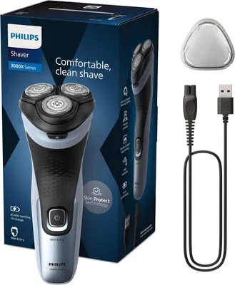 Produktbild von Philips Series 3000X Elektrorasierer Herren X3053/00, Wet & Dry, SkinProtect-Technologie, ausklappbarer Barttrimmer, ergonomischer Griff, Sky Blau