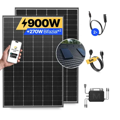 Produktbild von Balkonkraftwerk 900W Solaranlage mit Ziegeldach Halterung (Einzelmontage) Steckerfertig Komplettset Photovoltaik Anlage 800W, Kabellänge: 5m, Solakon