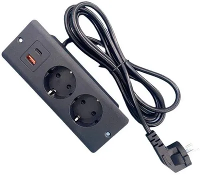 Image de Multiprise avec 2 prises, 1 port USB, 1 port USB-C PD 20 W et un câble de 1,5 mètre