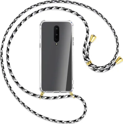 Produktbild von Handykette Backcover-Schutzhülle mit Band (Metall goldfarben) für OnePlus 8 - schwarz/grau/weiß