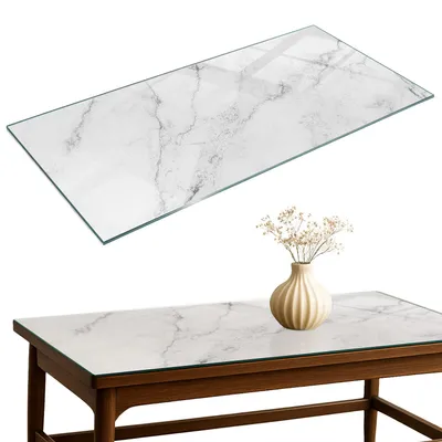 Produktbild von Glasplatte Tisch – Esstischplatte Glas – Tischplatte Glas – Glasarbeitsplatte Tisch – Glasplatte Esstisch – Pflegeleicht – Witterungsbeständig – 100x50 cm – Marmoroberflächenmuster