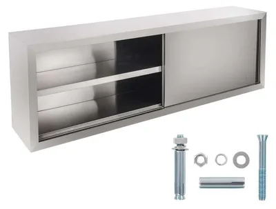 Image de Armoire murale en acier avec portes coulissantes et 3 niveaux – Largeur de 160 cm, design inoxydable