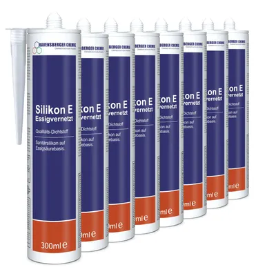 Productafbeelding van Ravensberger Chemie Silikon E 300 ml, azijnzuur gehard – Sanitairdichtmiddel voor badkamer en keuken – ideaal voor voegen bij wastafels, douches en tegels - set van 8 stuks