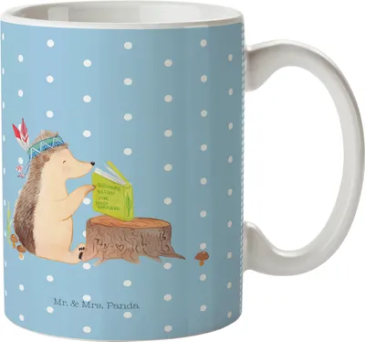 Produktbild von Mr. & Mrs. Panda Haferl Igel Federschmuck - Blau Pastell - Geschenk, Lagerfeuer, Mehrwegbecher, Pott, Camping Tasse, Trinklernbecher, Kindertasse, Plastikbecher, Tiere