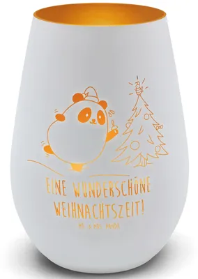 Produktbild von Mr. & Mrs. Panda Garten Windlicht Panda Weihnachtszeit - Weiß - Geschenk, Gravur, Laterne, Teelichthalter Glas, teelichtglas, Gold