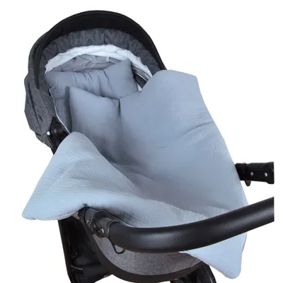 Produktbild von BabyLux Babydecke Musselin 75x60 cm mit Kissen – Kinderwagendecke Sommer – Atmungsaktiv & Weich – Set für Neugeborene MPM - Grau