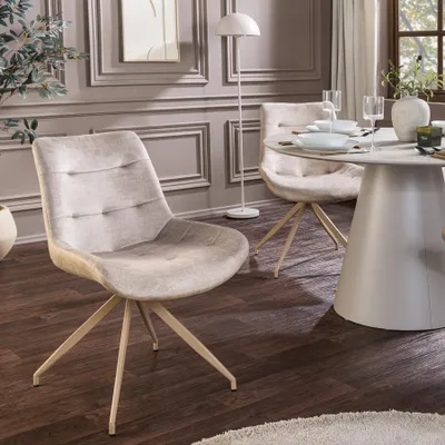 Produktbild von riess-ambiente Esszimmerstuhl DIVANI champagner beige Samt Microfaser Metallgestell Retro Look mit Ziersteppung