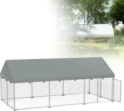 Produktbild von LZQ Hühnerstall Outdoor 250×200×150 cm – Großer Hühnerkäfig aus verzinktem Stahl ohne Dach, mit abschließbarer Tür für Geflügelhaltung