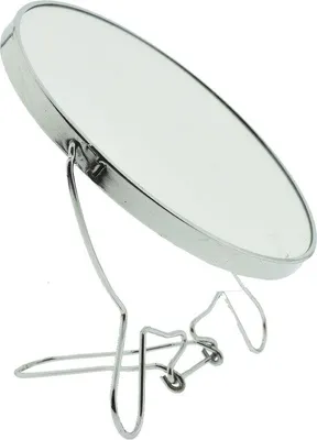 Immagine prodotto di Specchio da trucco cromato argentato rotondo su supporto - 7 cm