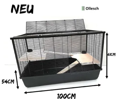 Produktbild von Ollesch Nagerkäfig für Hamster, Mäuse, Ratten, 100 x 54 x 61 cm, schwarz, 1 Tür