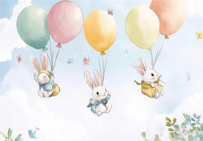 Produktbild von Fototapete Kinderzimmer Mädchen Kaninchen Wolken - 350x250 cm - inklusive kleister - Vlies Tapete Kinder - Vliestapete Modern Wandtapete - Kindertapete
