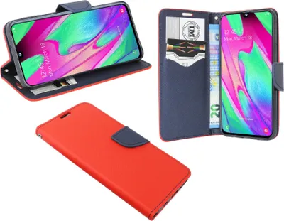 Zdjęcie produktu dla cofi1453® Etui "Fancy" kompatybilne z SAMSUNG GALAXY A40 (A405F) etui na telefon z funkcją podstawki, etui na karty czerwono-niebieskie