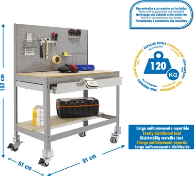Image de SIMONWORK MOBILE BT2 BOX 900 CINZA/MADEIRA Établi en métal