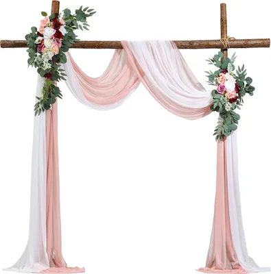 Productafbeelding van Bruiloft boog bloemen set, bruidstaartdecoratie met 2 bloemen en 2 gordijnen, roze