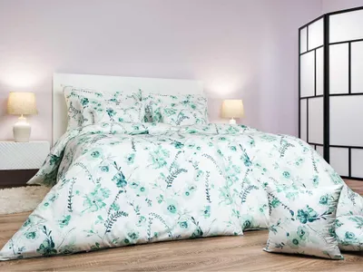 Zdjęcie produktu dla Pościel krepa Kwiaty miętowe na białym tle 140x200, 70x90 cm