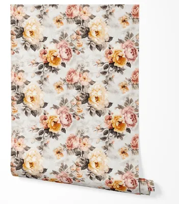 Produktbild von Selbstklebende Tapete Möbelfolie Blumen Vintage Rosen Beige Rosa Wohnzimmer Schlafzimmer Romantisch Abwaschbar 2,5m x 0,5m