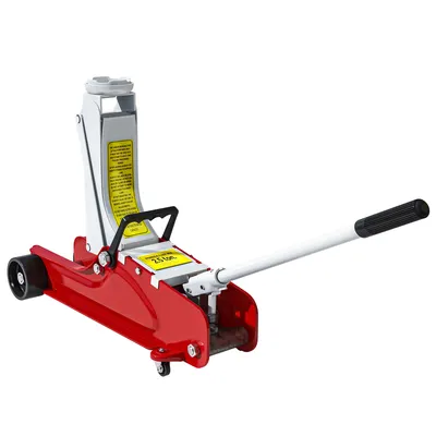 Produktbild von HOMCOM Schwerlast-Hydraulik-Wagenheber aus Stahl mit niedrigem Profil, 2500 kg maximale Belastung, 8–38 cm Hubkapazität, Rot