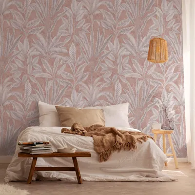 Immagine prodotto di Profhome 393161-GU Fotovliestapete Palmen matt rosa grau weiß 1,59 m x 2,8 m