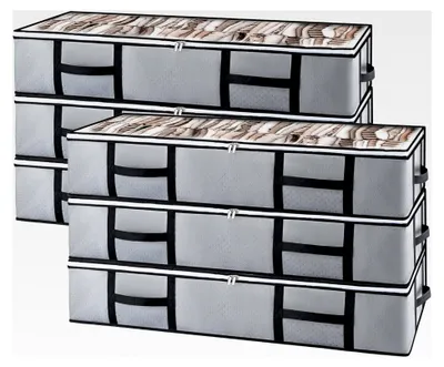 Produktbild von 6 Stück 90L Unterbett Aufbewahrungsbox mit Deckel, Aufbewahrungstasche für Bettdecken und Kleidung