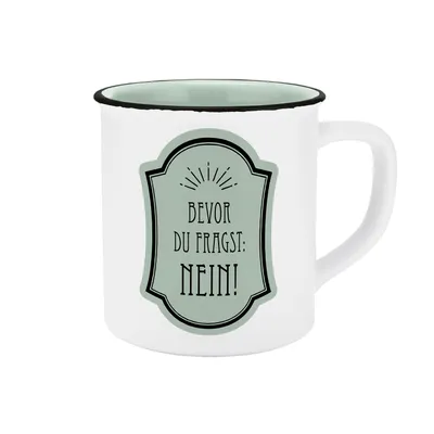 Immagine prodotto di GedaLabels Tazza Saying Before you ask: No Aspetto in ceramica smaltata 400 ml, Ø 9 cm, H 10,4 cm, bianco/verde