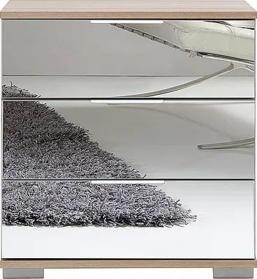 Produktbild von Schlafzimmer Nachttisch Nachtschrank, auch für Boxspringbett geeignet, in Eiche sägerau Nb. mit Spiegelfront ELSTRA-43, B/H/T ca. 52/58/38 cm