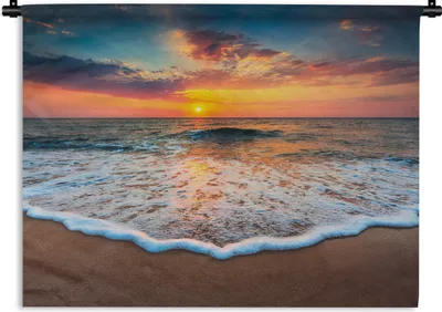 Produktbild von MuchoWow® Wandteppich Wandbehang Strand - Meer - Sonnenuntergang 150x112.50 cm Tapisserie Dekoration Wandtuch - Wanddecke - Wandteppiche