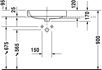 Obrázek produktu pro Duravit Duravit umyvadlo na desku HAPPY D.2 m ÜL HLB 600x460mm geschl 1 HL we