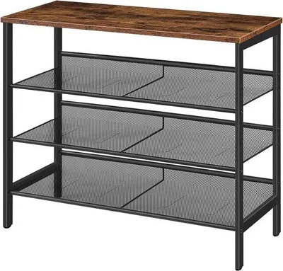 Image de Étagère à chaussures à 4 niveaux et 3 grilles, style industriel, marron-noir