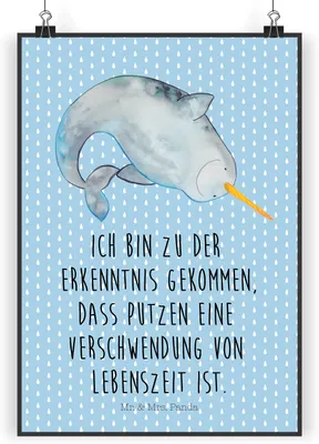 Produktbild von Mr. & Mrs. Panda Poster Narwal DIN A5 - Blau Pastell - Geschenk, Kunstdruck, drucke, wanddeko, Wandbild, Hausfrau, Aufräumen, Putzen, Meer, Kinderzimmer, Posterdruck, Wal