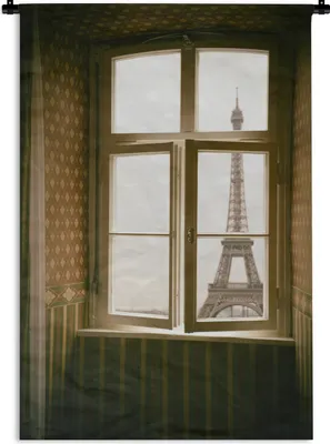 Produktbild von MuchoWow® Wandteppich Wandbehang Blick auf den Eiffelturm in Paris 90x135 cm Tapisserie Dekoration Wandtuch - Baumwolle - Wandskulptur
