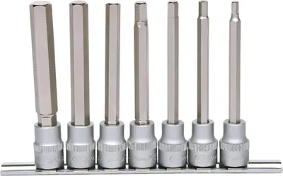 Produktbild von KS Tools 911.1560, Steckschlüssel-Satz, 3/8", Metrisch, 7 Kopf/Köpfe, Chrom-Vanadium-Stahl, DIN 3120, ISO 1174, DIN 7422