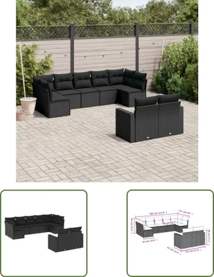 Produktbild von The Living Store 9-tlg. Garten-Sofagarnitur mit Kissen Schwarz Poly Rattan