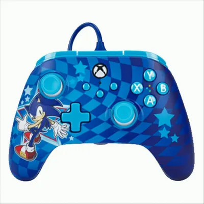 A blue Xbox controller with a Sonic the Hedgehog design.