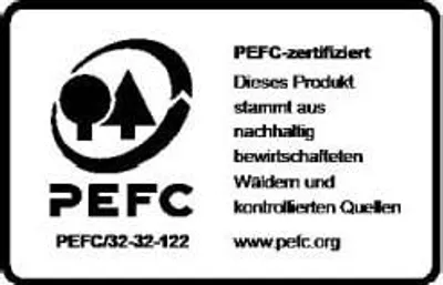 A certification logo and text indicating sustainable forestry practices.