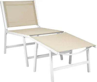 Produktbild von BELIANI Gartenstuhl Beige Aluminium mit Hocker Schnelltrocknende Bespannung Rückenlehne Modernes Design Terrasse Balkon Outdoor Metallstuhl Alu-Stuhl