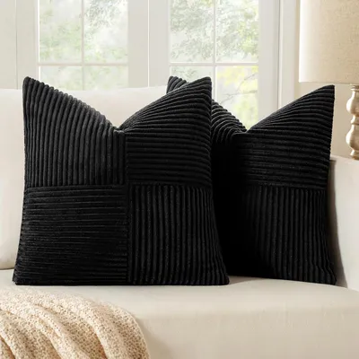 Produktbild von Set mit 2 Kissenbezügen, 40x40 cm, schwarzer Cord, dekorativer Kissenbezug