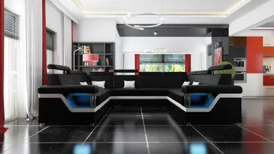Zdjęcie produktu dla Sofa narożne, zestaw wypoczynkowy, kształt U, z portami USB, duży rozmiar