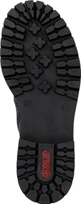 The sole of a black boot is shown.