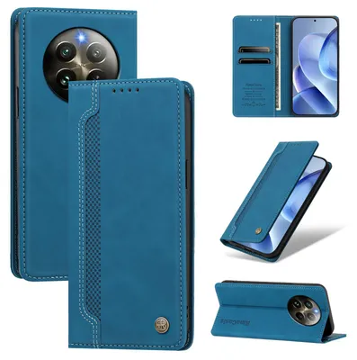 Image de Étui pour Realme 13 4G, type portefeuille en cuirPolyuréthaneavec compartiments pour cartes et support intégré, couleur bleu