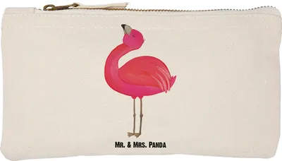 Produktbild von Mr. & Mrs. Panda Stoffbeutel Flamingo Stolz Größe S Klein - Weiß - Geschenk, kosmetiktäschchen, Freude, Kosmetiktasche, Freundin, Mama, Schlampermäppchen, Pouch, Rosa